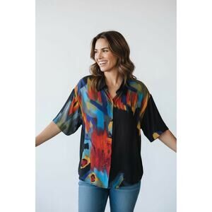 We Be Bop Artsy Short Sleeve Shirt Top Size 0X Rayon